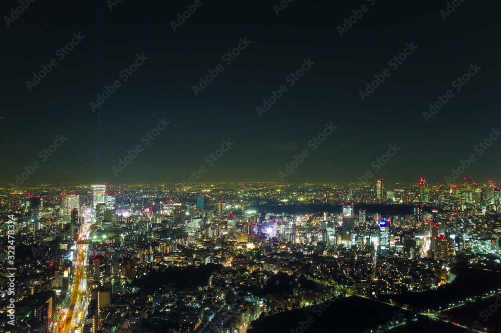 ビルの屋上から見る東京の夜景