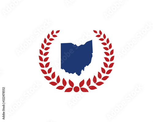 Ohio Map And Laurel Wreath Logo Design Template
