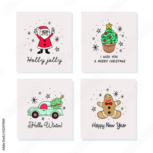 Set of New Year greeting cards. Vector illustration