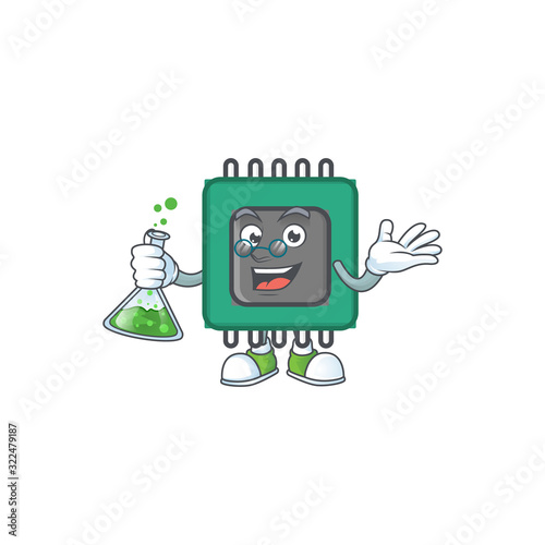 A genius Professor RAM cartoon character with glass tube