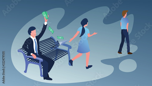 The cartoon illustration picture of the love story between two men and one woman. ( vector )