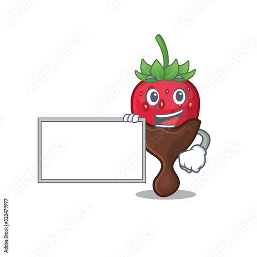 cartoon character of chocolate strawberry design concept bring a board
