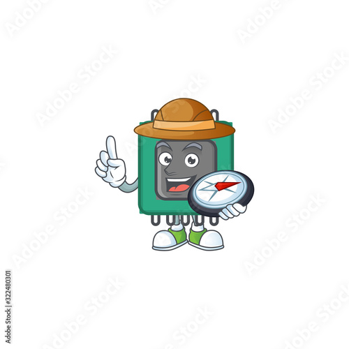 A RAM explorer cartoon design having a compass