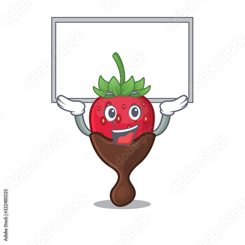 A chocolate strawberry mascot picture raised up board
