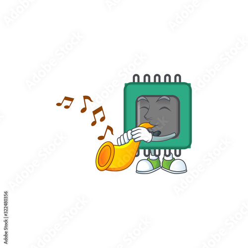 cartoon character style of RAM playing a trumpet