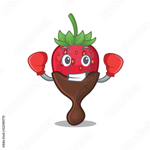 mascot character style of Sporty Boxing chocolate strawberry