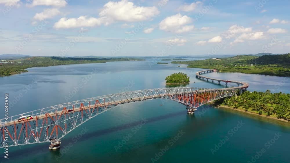 San Juanico Bridge, longest bridge in the Philippines. Landscape with a large bridge over the strait.
