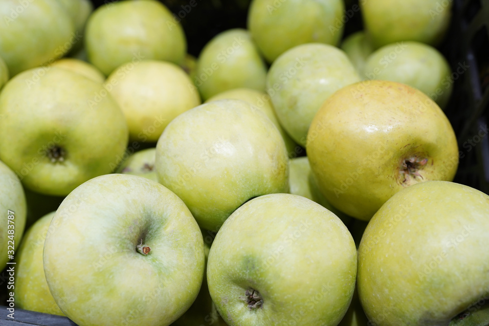 green apples on market show window green apples on market show window