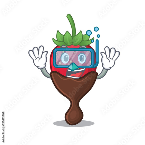 cartoon character of chocolate strawberry wearing Diving glasses