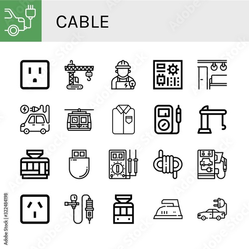 cable simple icons set