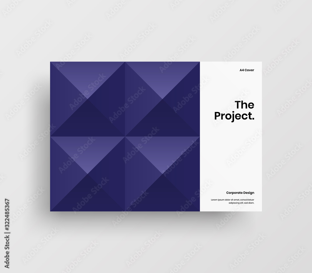 Fototapeta premium Creative business presentation vector A4 horizontal orientation front page mock up. Modern corporate report cover abstract geometric illustration design layout. Company identity brochure template.