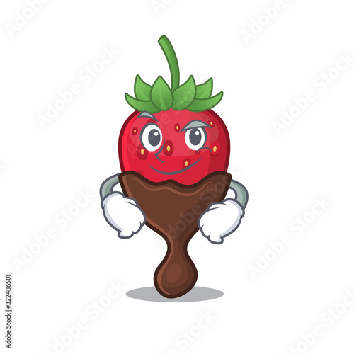 Cool chocolate strawberry mascot character with Smirking face