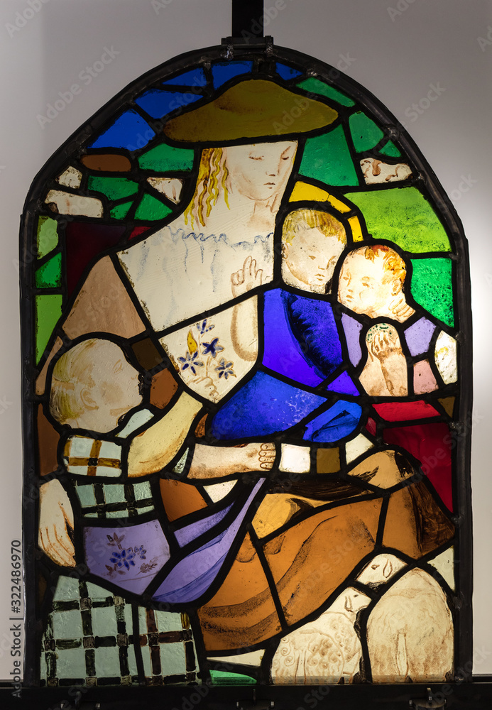 Exhibition of beautiful stained glass windows at Cite du Vitrail in Troyes. Aube, Champagne-Ardenne, France