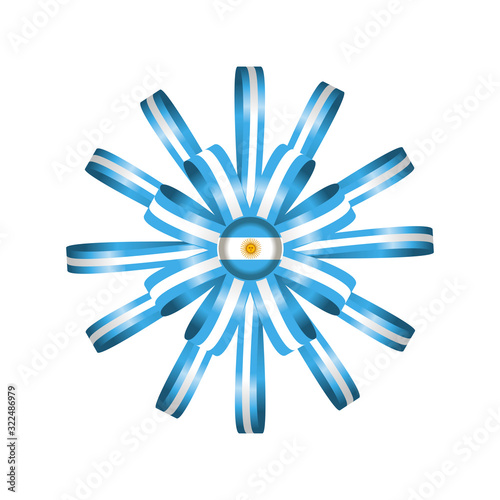 Badge with ribbons, rosette, Argentina flag, vector illustration
