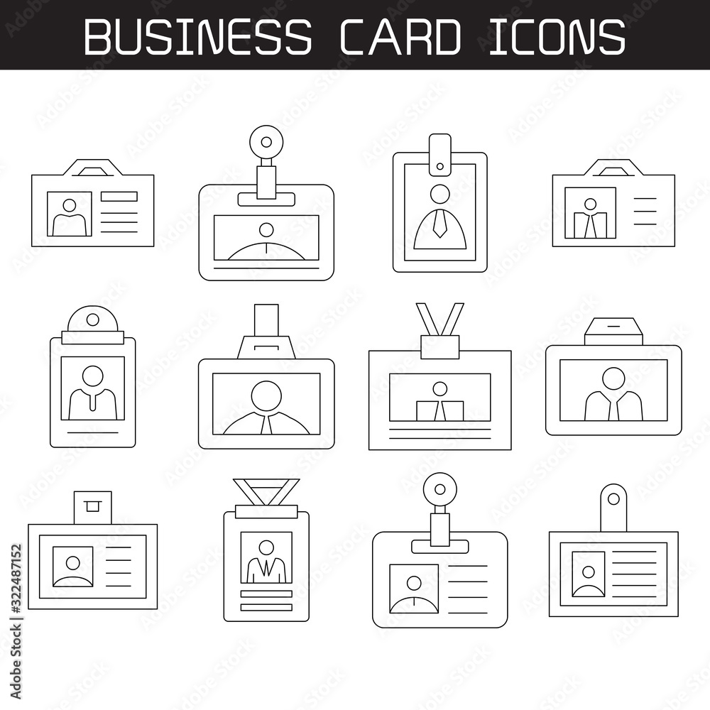 employees id cards and business card icons set line design employees id cards and business card icons set line design