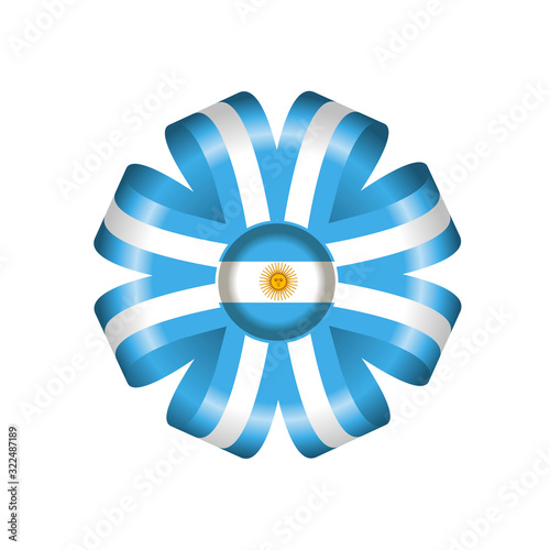 Badge with ribbons, rosette, Argentina flag, vector illustration