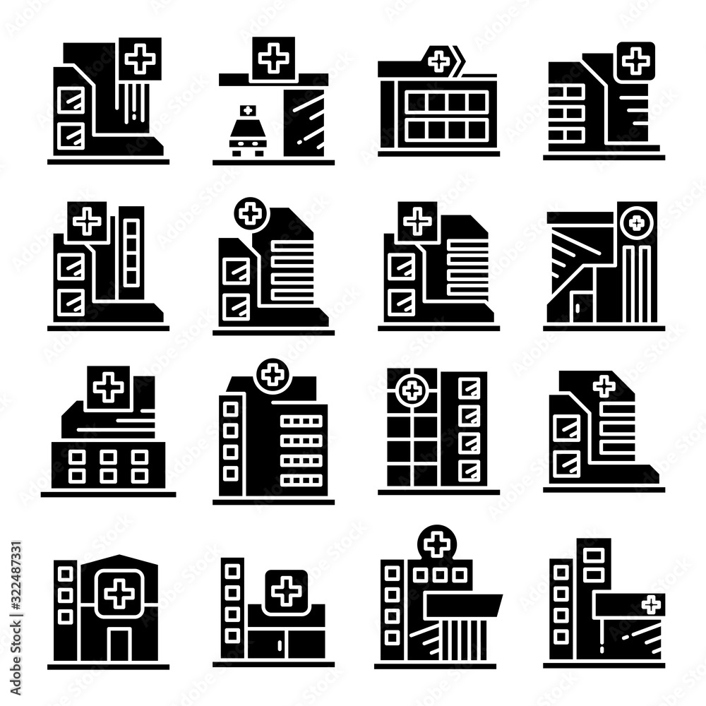 hospital and clinic icons vector set