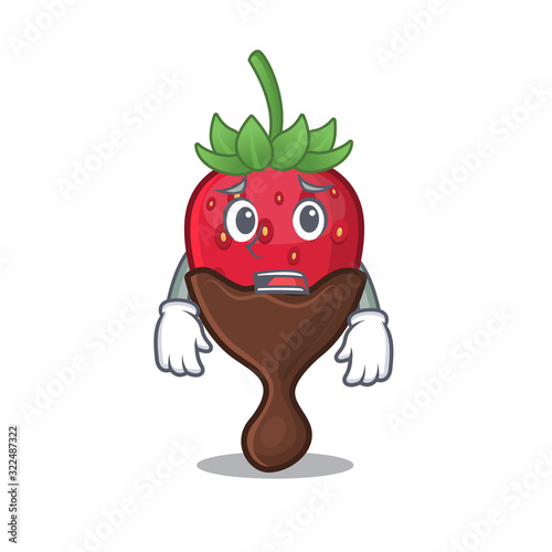 A picture of chocolate strawberry having an afraid face