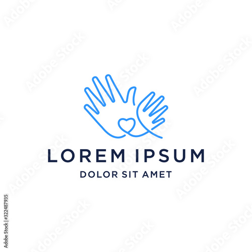 hand care help logo with heart love emblem badge vector outline line art download