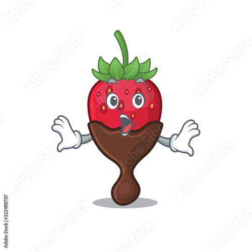 Chocolate strawberry mascot design concept with a surprised gesture