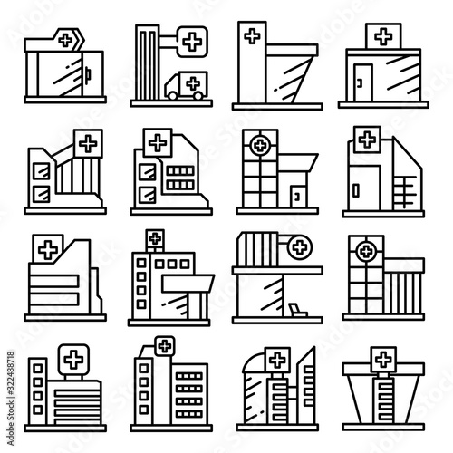 hospital and clinic icons line vector set