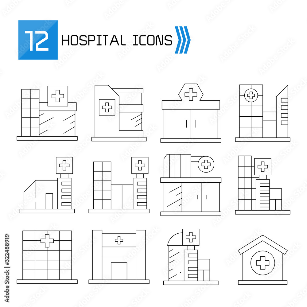 hospital and clinic icons thin line vector set