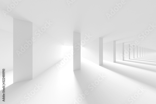 White Tunnel Background. Abstract Collumns Hall