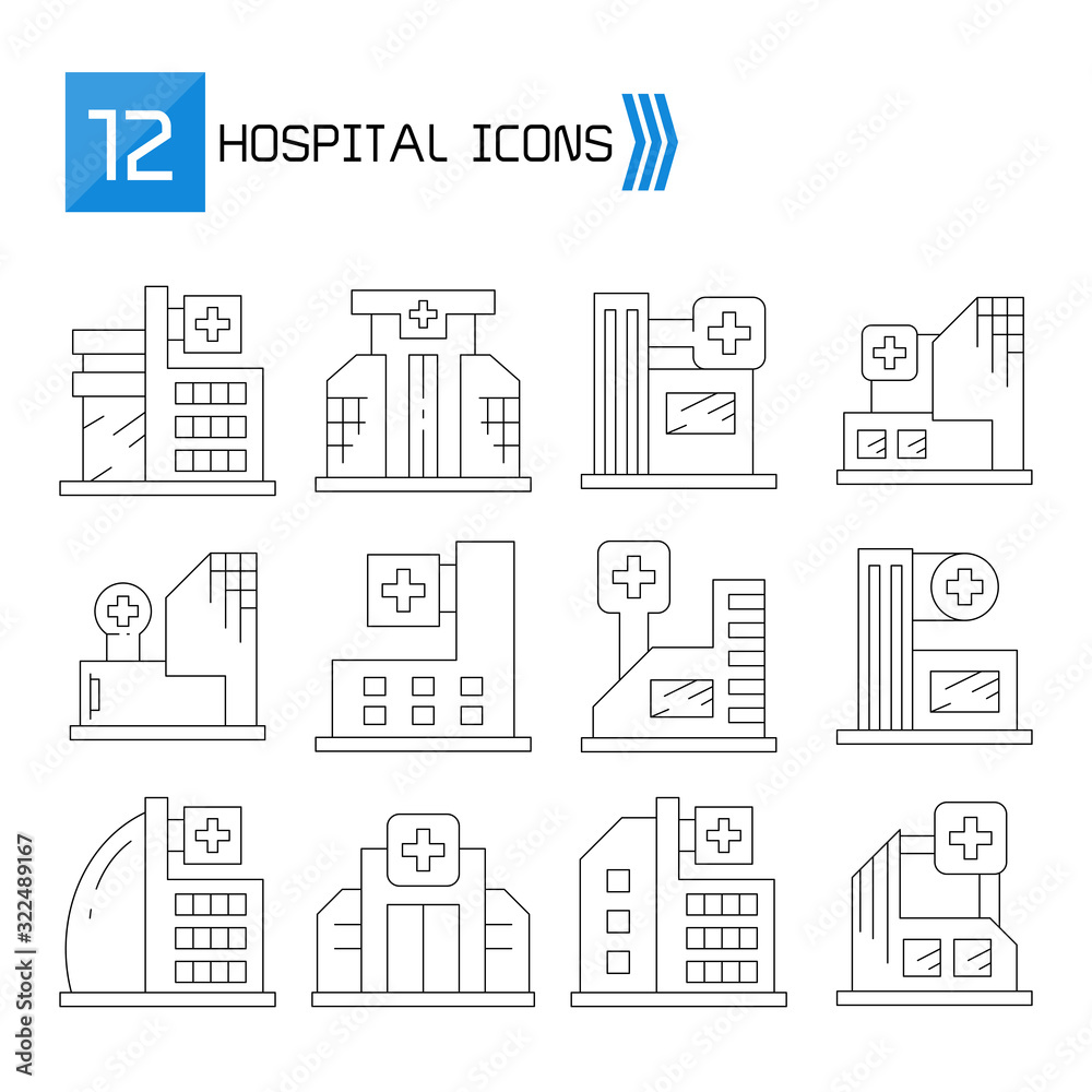 hospital and clinic icons thin line vector set