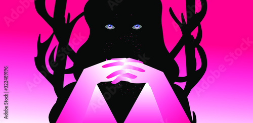 Wendigo (also wetiko), mythological creature with antlers. Conceptual illustration of Chthonic deity or spirit of  underworld.