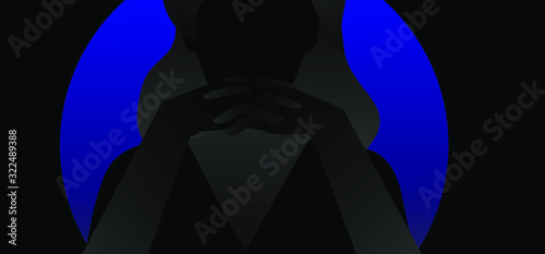 Silhouette of woman without face, her fingers are crossed. Concept minimal vector ilustration of manipulative psychopathic and sociopathic personality, "dark horse" persona.