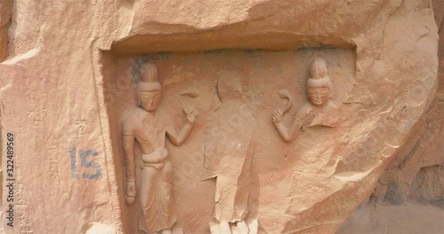 Buddhist grottoes sculpture in Bingling Temple, Gansu China. UNESCO World Heritage Site.