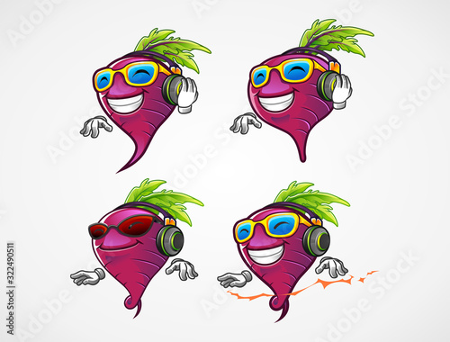 set of beetroot DJ for the beat music mascot cartoon character illustraton vector