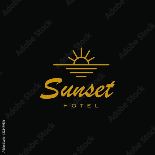 elegant sun sunset sunrise logo icon vector in trendy line linear outline logo vector for hotel 