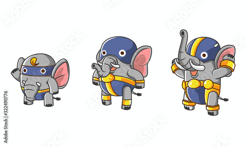 set of isometric elephant hero character evolution illustration  with white background vector