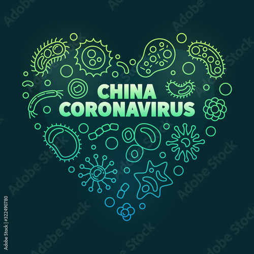 China Coronavirus Heart vector concept outline green illustration on dark background