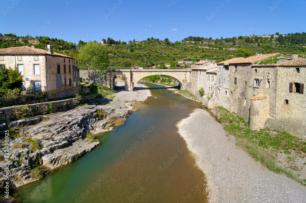 Orbieu river in Lagrasse village