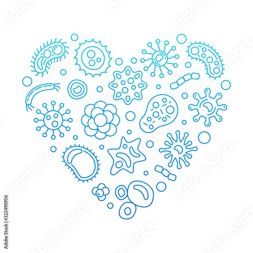 Virus or Coronavirus vector concept colored thin line heart illustration on white background
