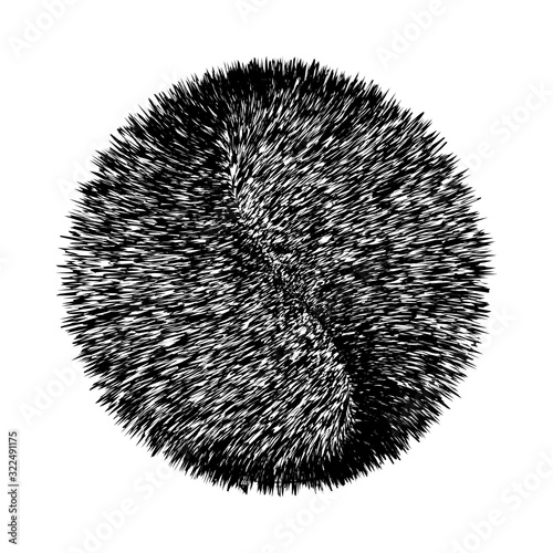 Abstract black round shape. Optical illusion of distorted surface. Vector illustration. Great for wall art, poster, advertisement, banner