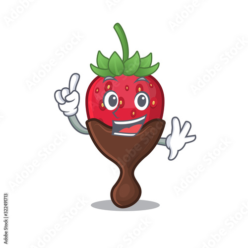 mascot cartoon concept chocolate strawberry in One Finger gesture