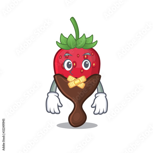 cartoon character design chocolate strawberry making a silent gesture