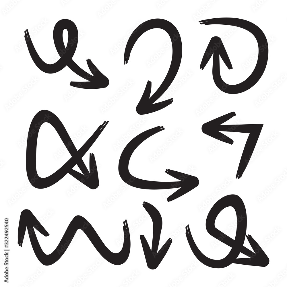 black curved sketch arrows set, brush arrows black curved sketch arrows set, brush arrows