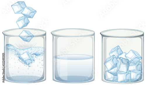 Three glasses of water with ice
