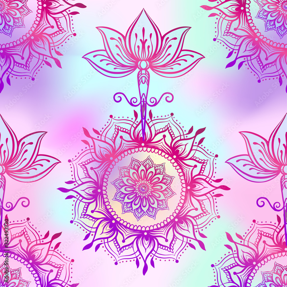 Seamless pattern with ornate Lotus flower. Ayurveda symbol of harmony ...
