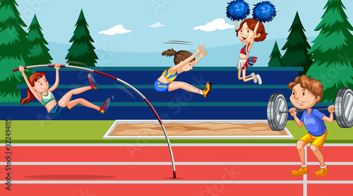 Scene with people doing track and field sports