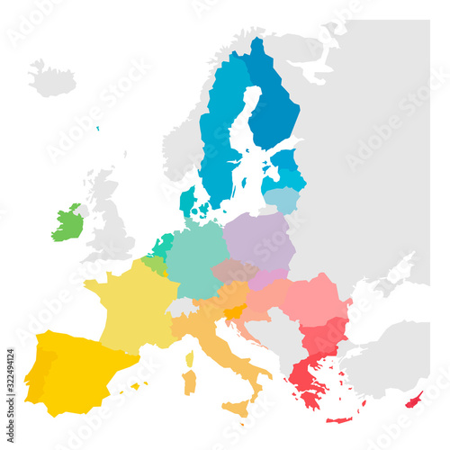 Colorful vector map of EU, European Union. Member states after brexit in 2020