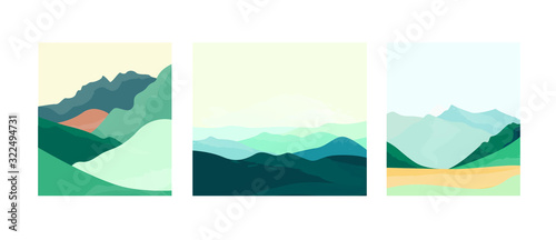 Mountains landscape vector illustration. Tree cards. Pure nature beauty.