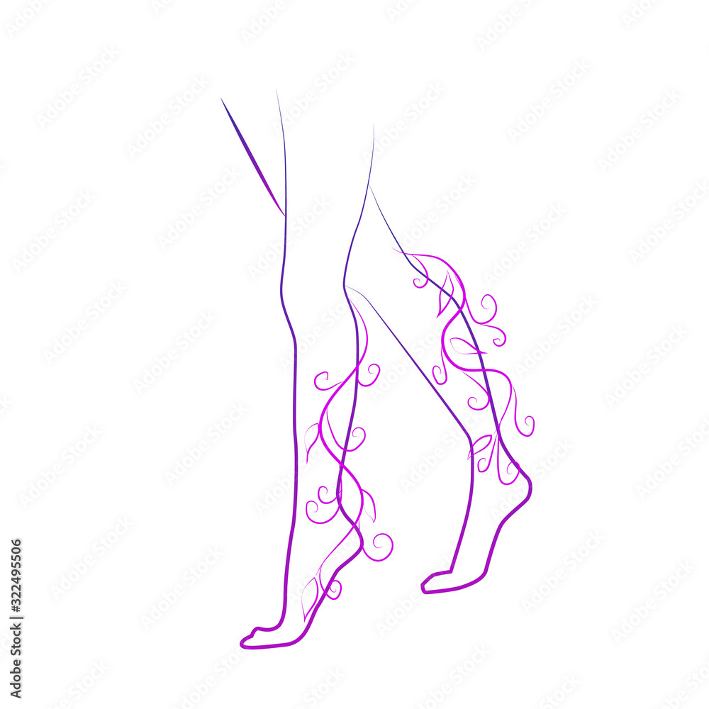 Fototapeta premium Barefooted female legs. The concept of pain and fatigue in the legs, vein disease. Vector illustration