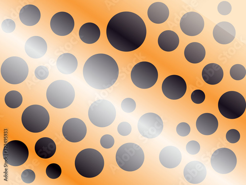 Abstract circles background. Black circles on an orange gradient with flickering highlights. Vector illustration.