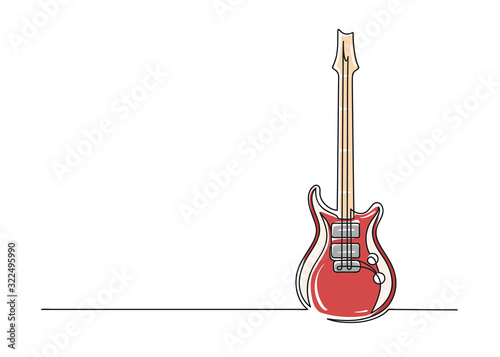 Continuous one line drawing of a guitar