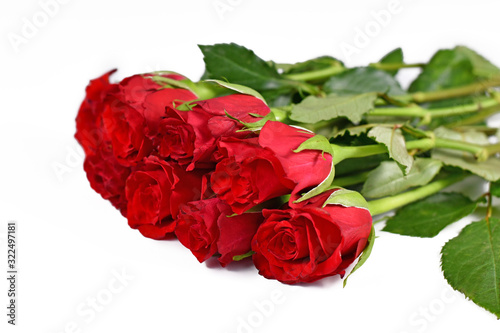 Bouquet of red rose flowers on white background